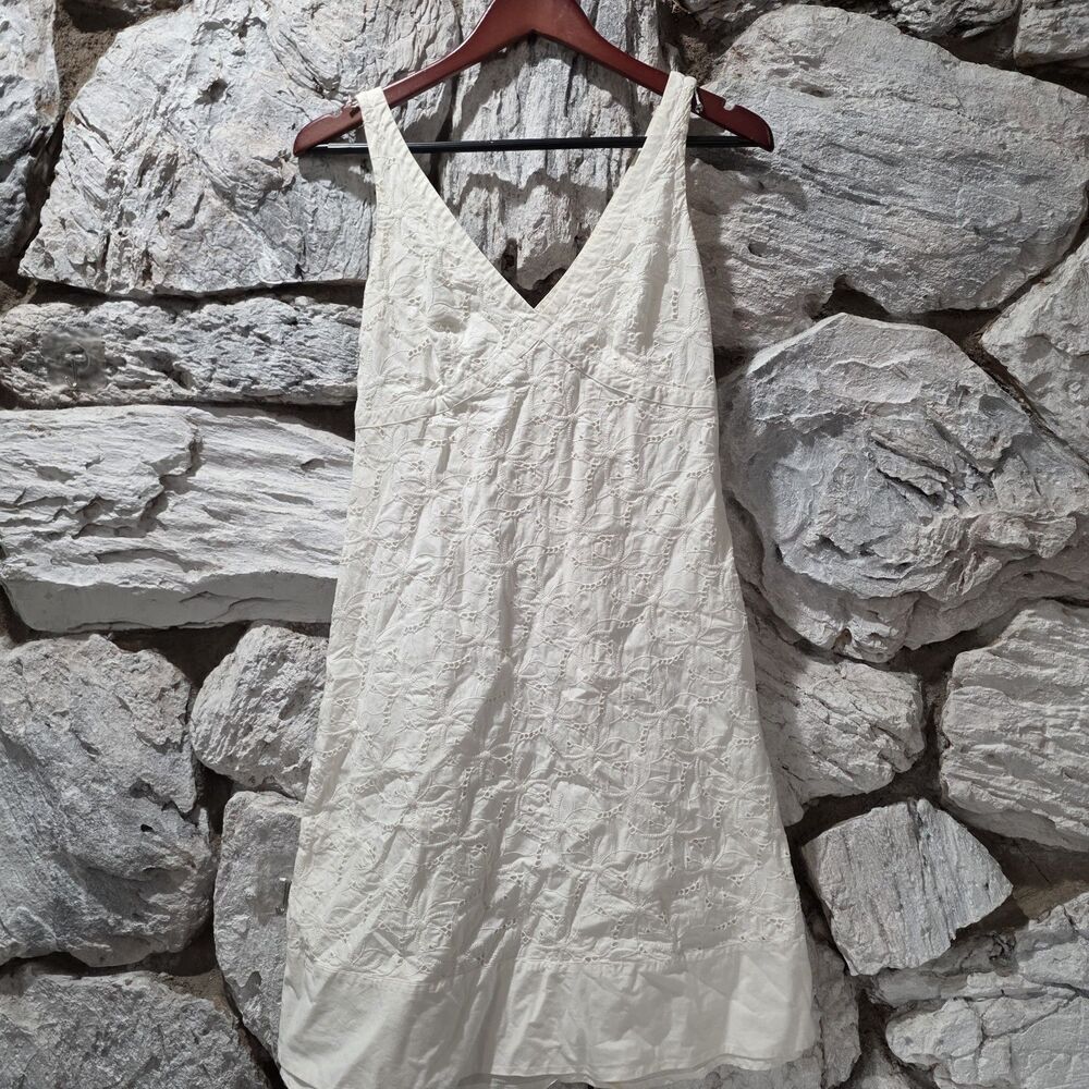 J.Crew Embroidered Floral Vacay Fit & Flare Dress Womens 4 White Cotton Hawaii